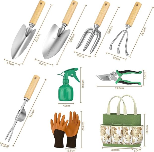 Garden Tools Set, 9 Pieces Gardening Hand Tool Gift Kit - Image 4